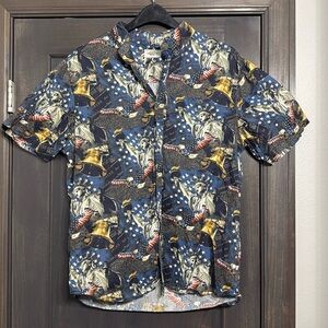 American Legacy Statue liberty Eagle Short Sleeve Button Up Shirt‎ Mens size L